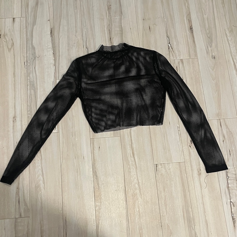 Black Mesh Long Sleeve Crop Top